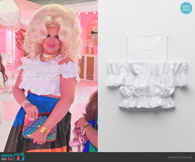 Zara Contrast Ruffled Crop Top worn by Heather Gay on The Real Housewives of Salt Lake City