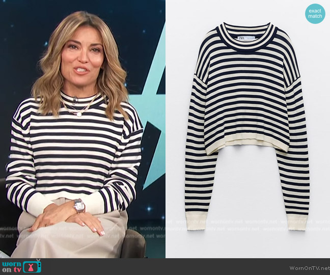 Zara Cropped Knit Sweater worn by Kit Hoover on Access Hollywood