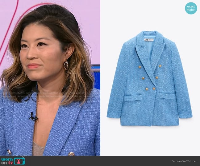 Zara Textured Blazer in Blue worn by Angela Cenedella on NBC News Daily