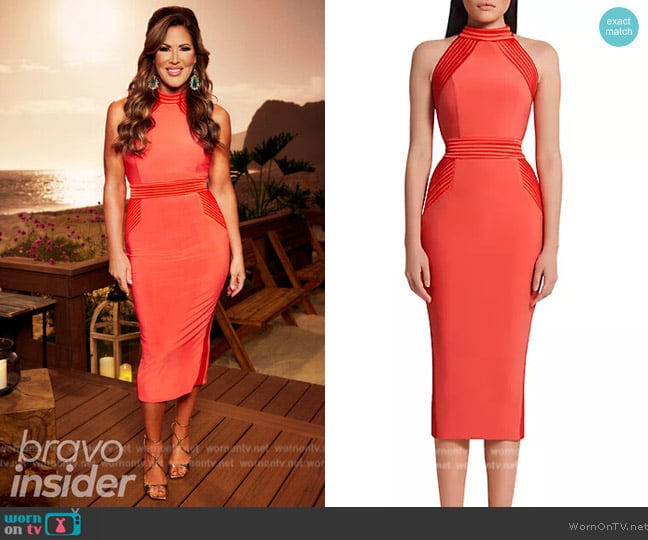 Zhivago Signature Algeny Fitted Midi-Dress worn by Emily Simpson on The Real Housewives of Orange County