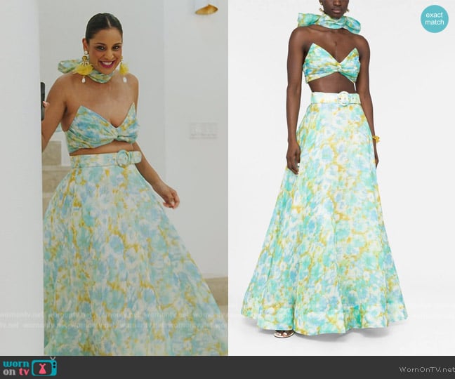 Zimmermann High Tide twisted halterneck crop top worn by Jessel Taank on The Real Housewives of New York City