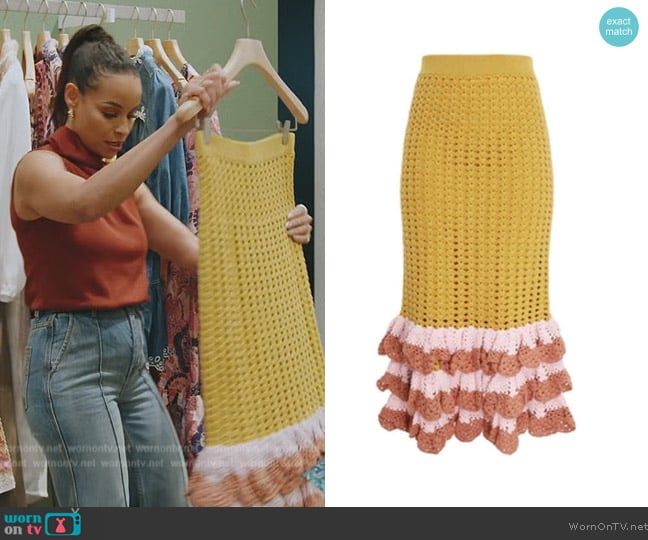 Zimmermann Clopver Crochet Midi Skirt worn by Sai De Silva on The Real Housewives of New York City