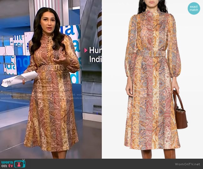 Zimmermann Luminosity Paisley-Print Blouse and Skirt worn by Morgan Radford on NBC News Daily