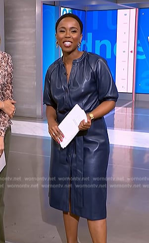 Zinhle Essamuah’s blue leather belted dress on NBC News Daily