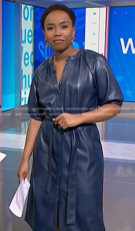 Zinhle Essamuah's blue leather belted dress on NBC News Daily