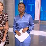 Zinhle’s blue satin shirtdress on NBC News Daily