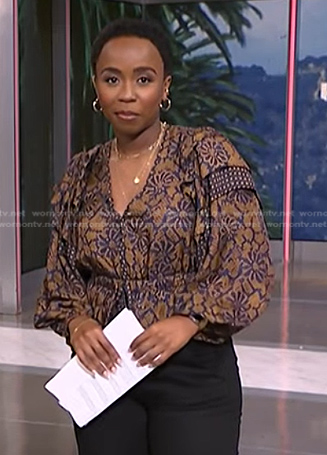 Zinhle's brown floral blouse on NBC News Daily