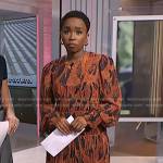 Zinhle’s orange giraffe print maxi dress on NBC News Daily