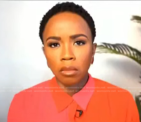 Zinhle's pink two-tone blouse on NBC News Daily