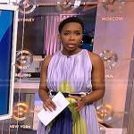 Zinhle’s purple pleated dress on NBC News Daily