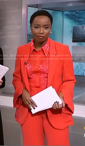 Zinhle’s red lace shirt and blazer on NBC News Daily