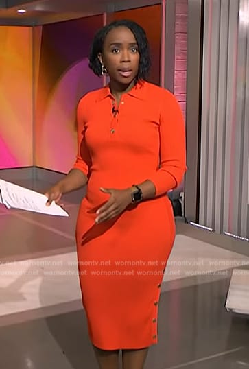 Zinhle’s red ribbed polo dress on NBC News Daily