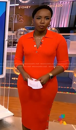 Zinhle’s red ribbed polo dress on NBC News Daily