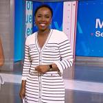 Zinhle’s white striped v-neck dress on NBC News Daily