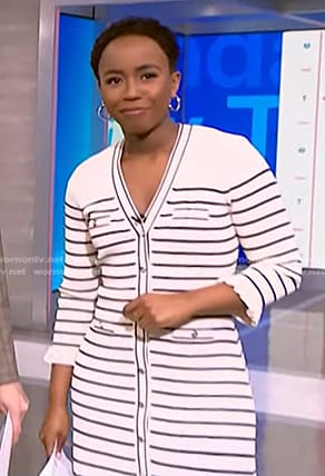 Zinhle’s white striped v-neck dress on NBC News Daily