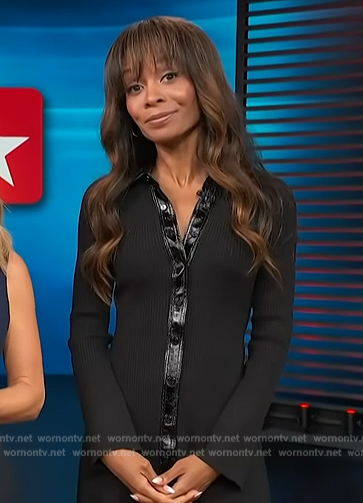 Zuri's black leather trim shirtdress on Access Hollywood