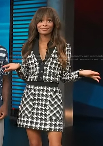 Zuri's houndstooth cropped jacket and skirt on Access Hollywood