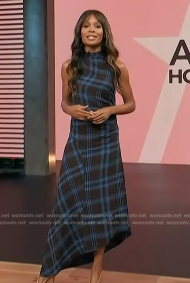 Zuri's plaid sleeveless asymmetric dress on Access Hollywood