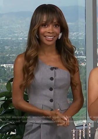 Zuri’s gray one shoulder vest on Access Hollywood