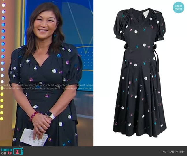 3.1 Phillip Lim Floral-Embroidered Puff-Sleeved Dress worn by Juju Chang on Good Morning America