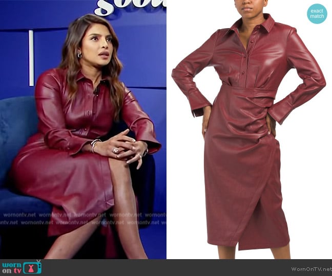 7 For All Mankind Faux Leather Wrap Dress worn by Priyanka Chopra on E! News