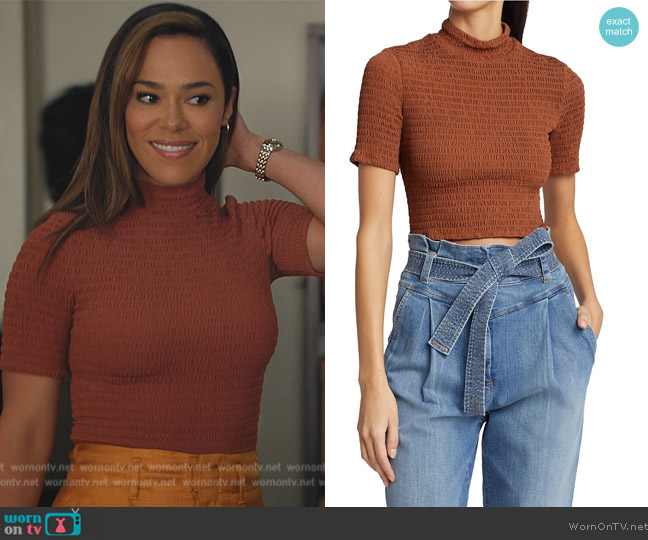 A.L.C. Dana Smocked Short-Sleeve Top worn by Emily Lopez (Jessica Camacho) on All Rise