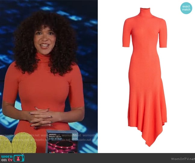 A.L.C. Turtleneck Handkerchief Midi Dress worn by Megan Ryte on Extra