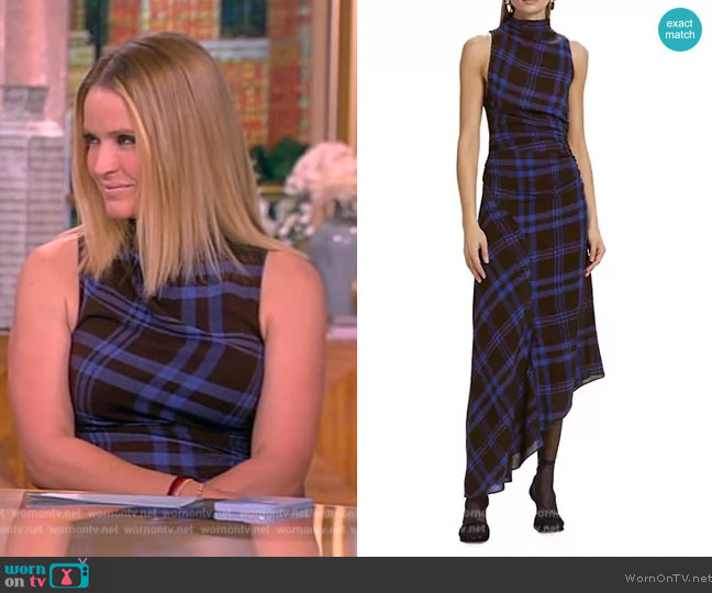 A.L.C. Iggy Plaid Ruched Asymmetric Hem Dress worn by Sara Haines on The View