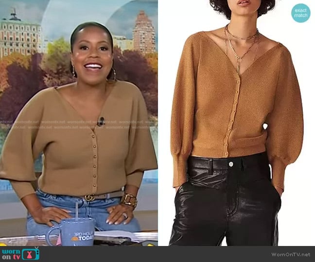 BA&Sh Hazel Puff Sleeve Cardigan worn by Sheinelle Jones on Today