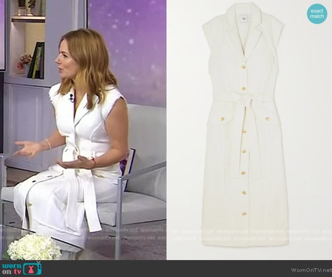 Aje Isabel belted frayed cotton-tweed midi dress worn by Geri Halliwell on Today