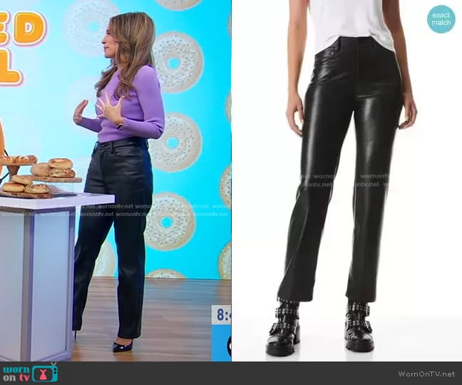 Alice + Olivia Amazing Vegan Leather Boyfriend Pant worn by Rhiannon Ally on Good Morning America