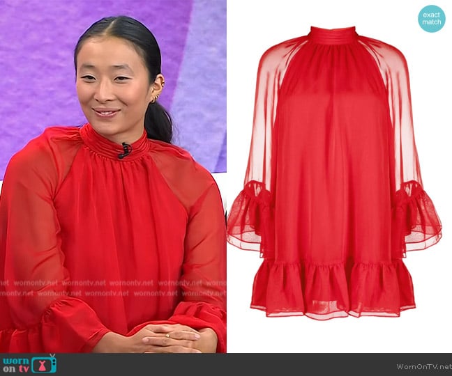 Alice + Olivia Ema Chiffon Babydoll Dress worn by Nadya Okamoto on Today