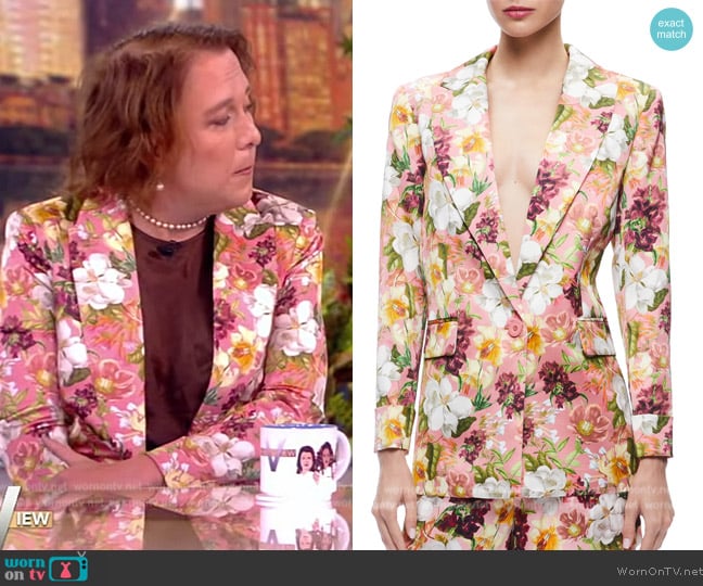 Alice + Olivia Justin Floral-Print Roll-Cuff Longline Blazer worn by Amy Schneider on The View