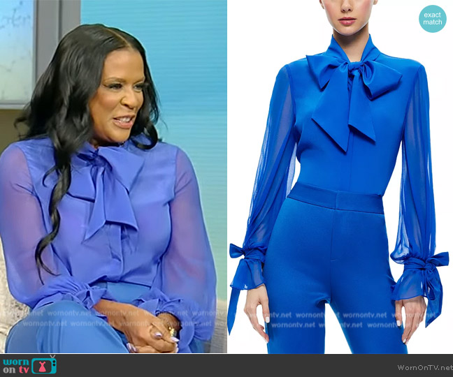 WornOnTV: Tonesa Welch’s blue sheer tie neck blouse on Tamron Hall Show ...