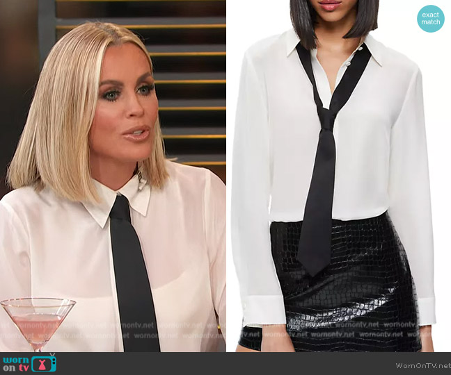 Alice + Olivia Willa Silk Chiffon Tie Shirt worn by Jenny McCarthy on Access Hollywood