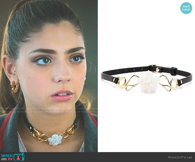 Andres Gallardo Thorn Leather Choker Necklace worn by Sara (Carmen Arrufat Blasco) on Elite