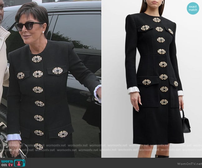 Andrew Gn Gem-Buttons Ruffle-Cuff A-line Woven Coat worn by Kris Jenner (Kris Jenner) on The Kardashians