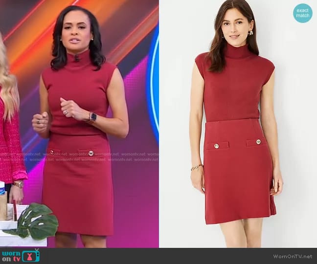 Ann Taylor Mock Neck Sweater Shell and Button Pocket Skirt worn by Linsey Davis on Good Morning America