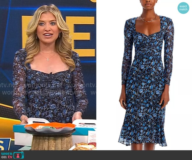 Aqua Ruched Sweetheart Neck Dress worn by Ashley Bellman on CBS Mornings