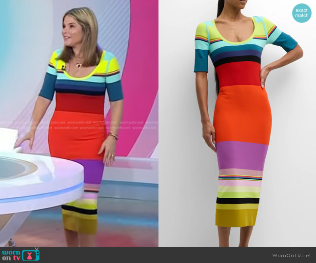 Christopher John Rogers Striped Stretch-Knit Midi Dress worn by Jenna Bush Hager on Today