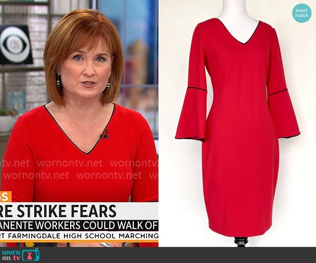 Calvin Klein Crepe Bell Sleeve Dress worn by Anna Werner on CBS Mornings