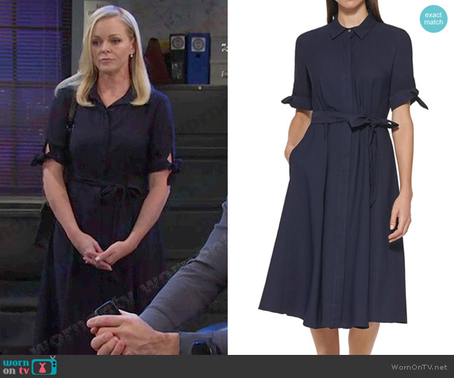 Calvin Klein Belted Tied-Cuff Shirtdress worn by Belle Brady (Martha Madison) on Days of our Lives