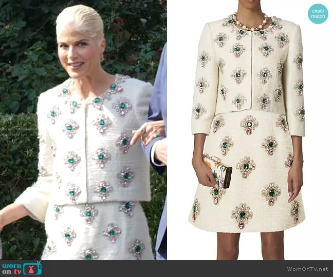 Carolina Herrera Embellished Collarless Jacket and Skirt worn by Selma Blair on Today