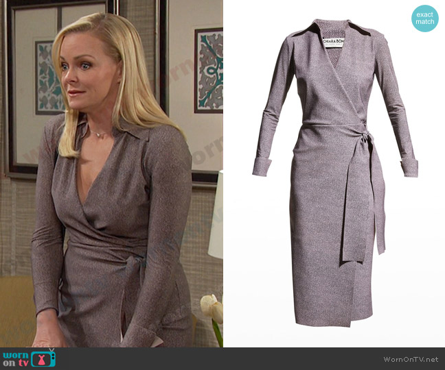 Chiara Boni La Petite Robe Kamala Shirt-Collar Tweed Wrap Dress worn by Belle Brady (Martha Madison) on Days of our Lives