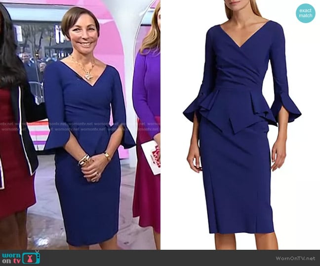 Chiara Boni La Petite Robe Trandy Peplum Cocktail Midi-Dress in Iris worn by Dr. Lisa Larkin on Today