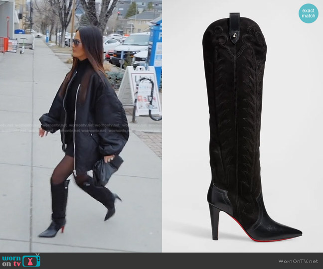 Christian Louboutin Santia Botta Mixed Leather Red Sole Boots worn by Lisa  Barlow as seen in The Real Housewives of Salt Lake City (S04E05)