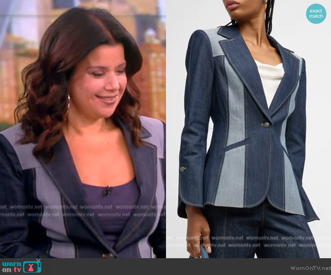 Cinq a Sept Celie Two-Tone Denim Jacket worn by Ana Navarro on The View