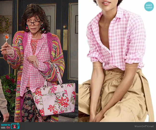 J. Crew Crinkle Gingham Boy Shirt worn by Susan (Stacy Haiduk) on Days of our Lives