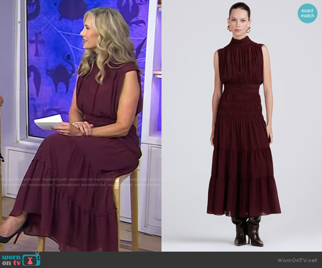 Derek Lam 10 Crosby Junia Rouched Sleeveless Midi Dress in Burgundy worn by Misty Belles on Today