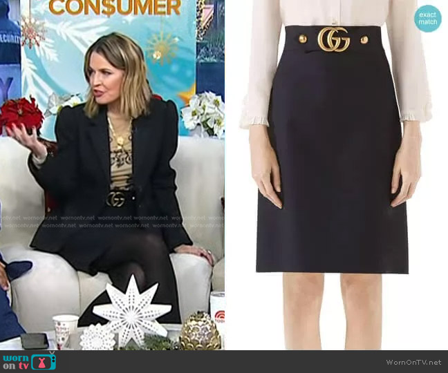 Gucci Double G Wool & Silk Crepe A-Line Skirt worn by Savannah Guthrie on Today